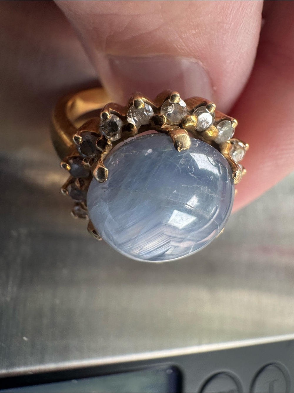 18K Yellow Gold Star Sapphire Cabochon Ring Size 7 *Double Star* - Picture 5 of 8